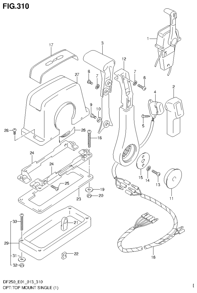 Suzuki DF200T, DF200Z, DF225T, DF225Z, DF250T, DF250Z OPT:TOP MOUNT SINGLE (1) parts diagram